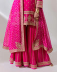 Hot Pink Silk Georgette Kurta And Sharara Set