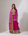Fuschia Pink Kurti With Crushed Skirt Set