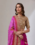 Gold Gota Patti Blouse With A Crushed Silk Skirt Set