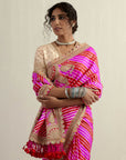 Fuschia Moonga Silk Saree With An Ecru Blouse
