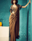 Embroidered Faux Bodysuit Saree Gown