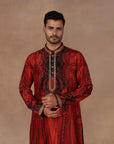 Red Jamawar Kurta Set | East