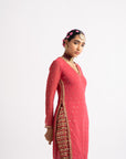 Deep Coral V Neck Heavy Pant Kurta Set
