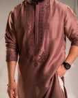 Dusty Pink Silk Embroidered Kurta Set