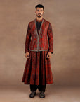 Vintage Red Jamawar Nehru Jacket Set