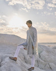 Metallic Grey Mirror Work Sherwani Set - Ready to Ship