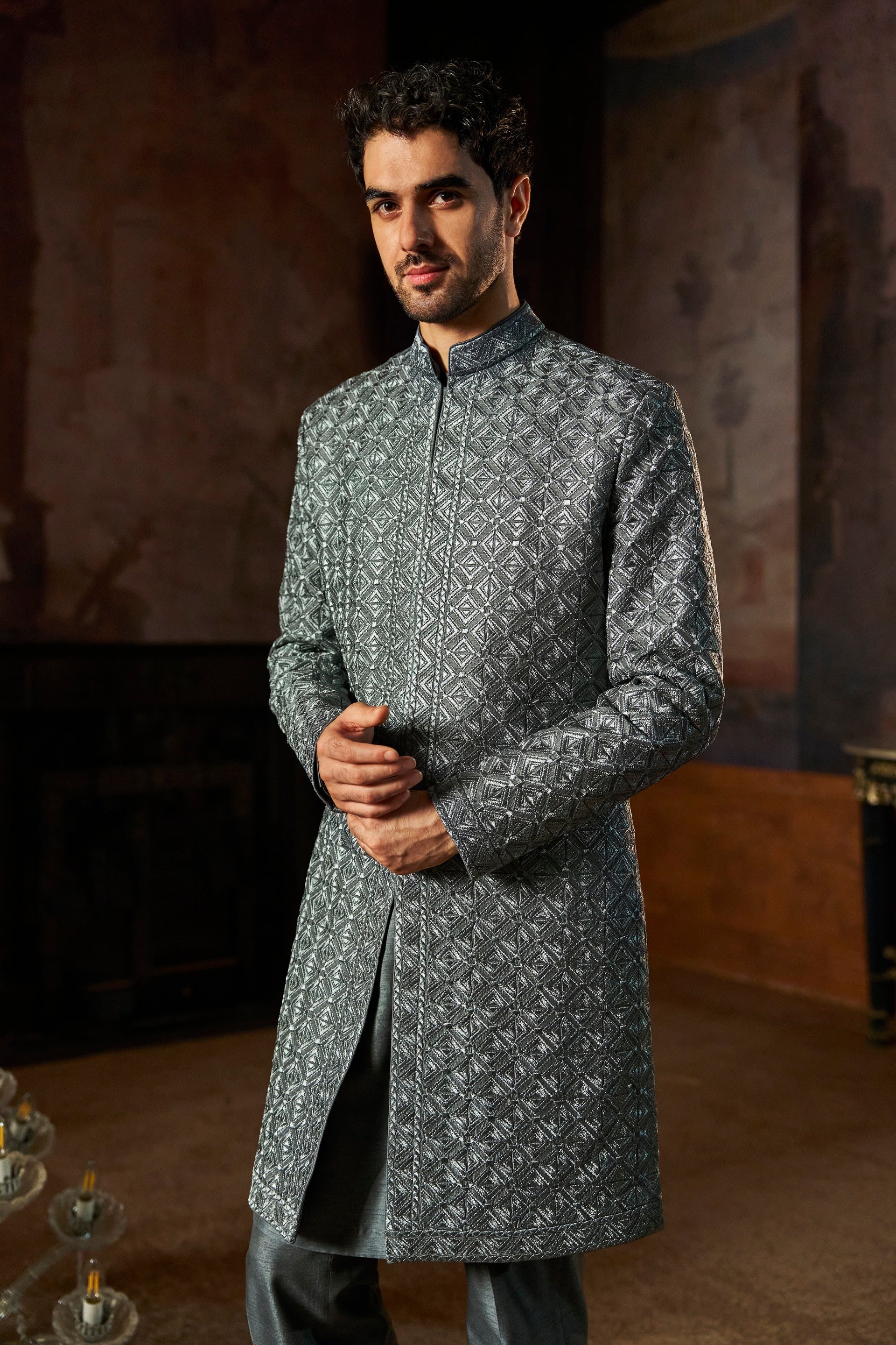 Charcoal Metallic Sherwani Set