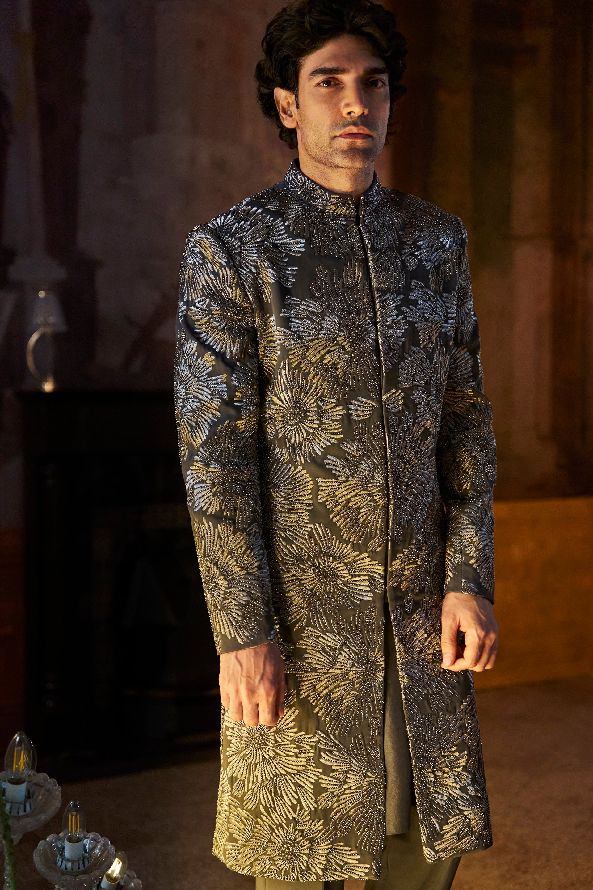 Charcoal Silver Sherwani Set
