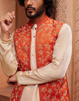 Rust Floral Nehru Jacket Set