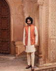 Rust Floral Nehru Jacket Set