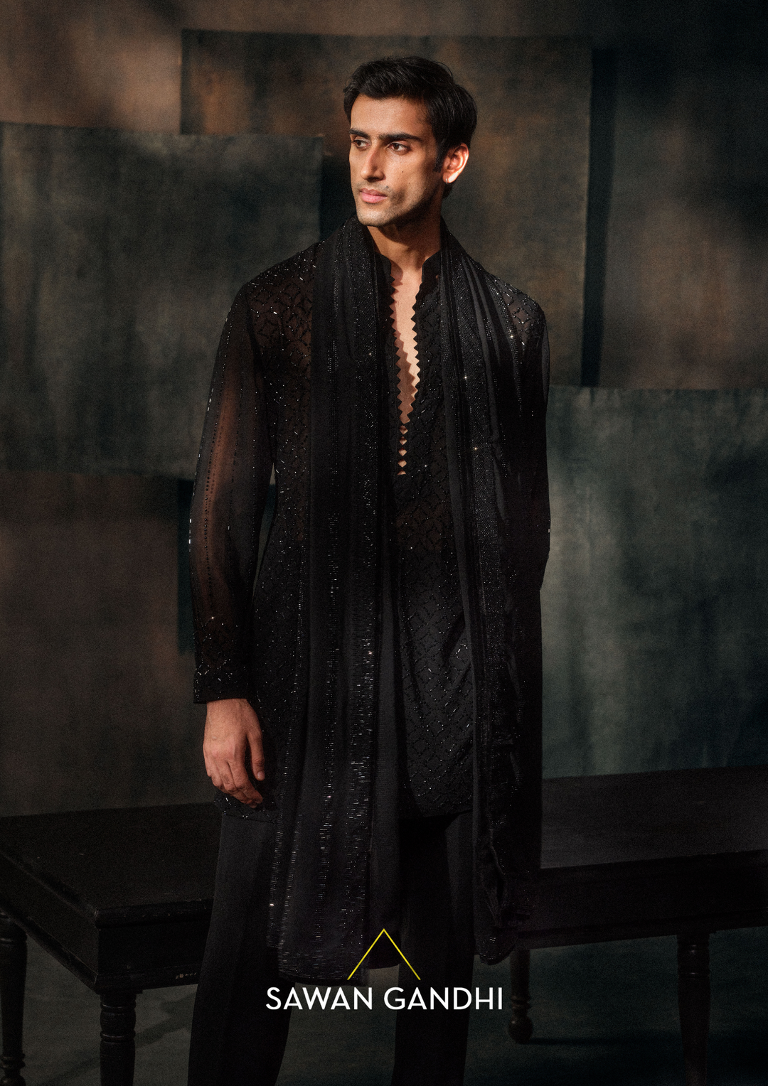 Black Swaroski Jaal Kurta