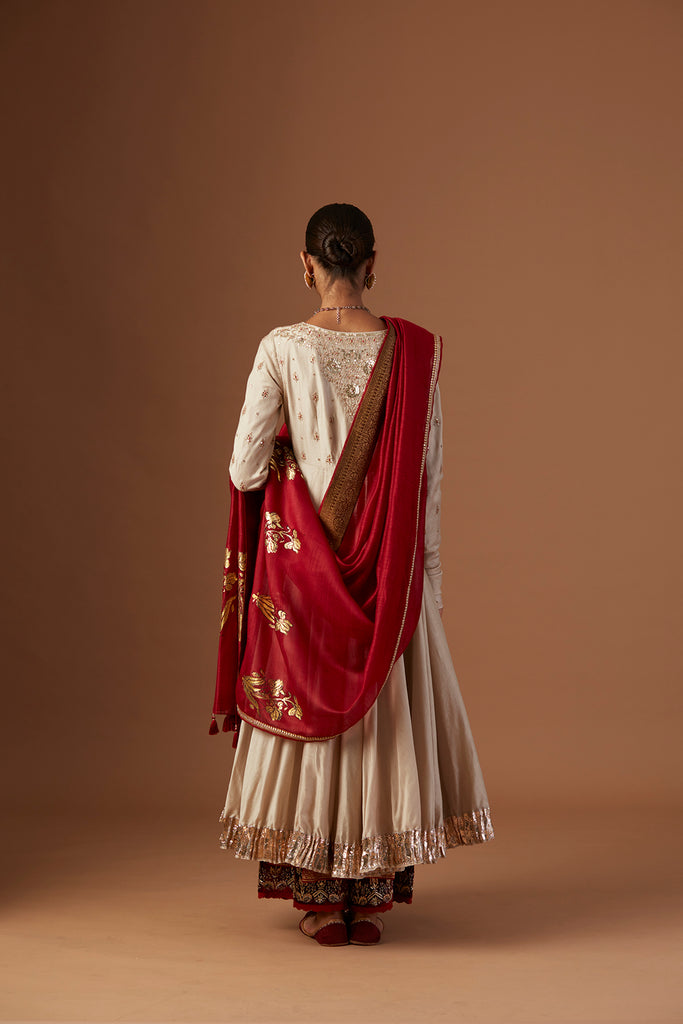 Toosh Silk Chanderi Anarkali With Toosh Emb Pants And Geo Tussar Dupatta