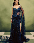 Celeste Plume Corset & Skirt Set With A Drape Dupatta