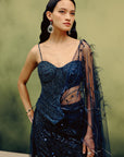 Celeste Plume Corset & Skirt Set With A Drape Dupatta