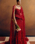 Rouge Ascend Corset & Skirt Set With A Drape Dupatta