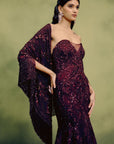Sangria Gown With Cape Drape