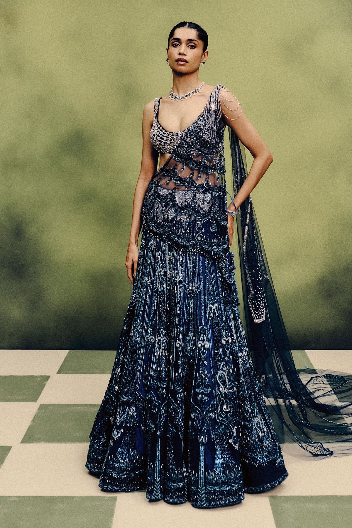 Oceanfire Cocktail Lehenga