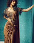 Embroidered Faux Bodysuit Saree Gown