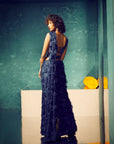 Navy Blue Fringes Saree with Embroidered Corset