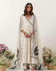 Ivory Mirror & Resham Embroidered Angrakha With Dupatta & Pants