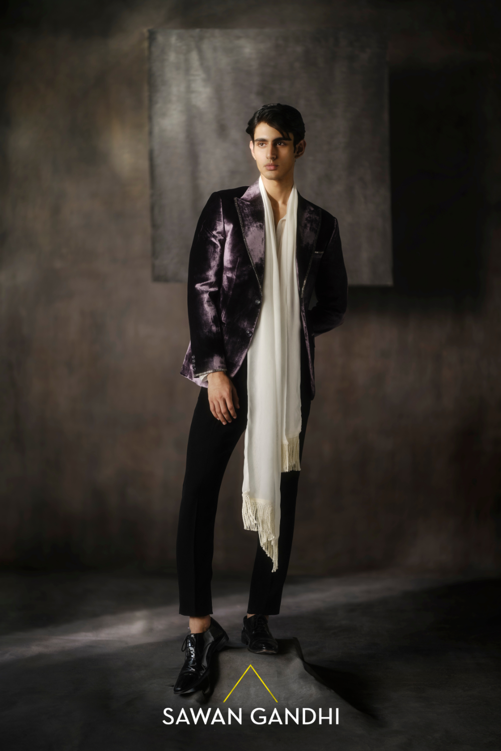 Purple Mirror Work Velvet Jacket