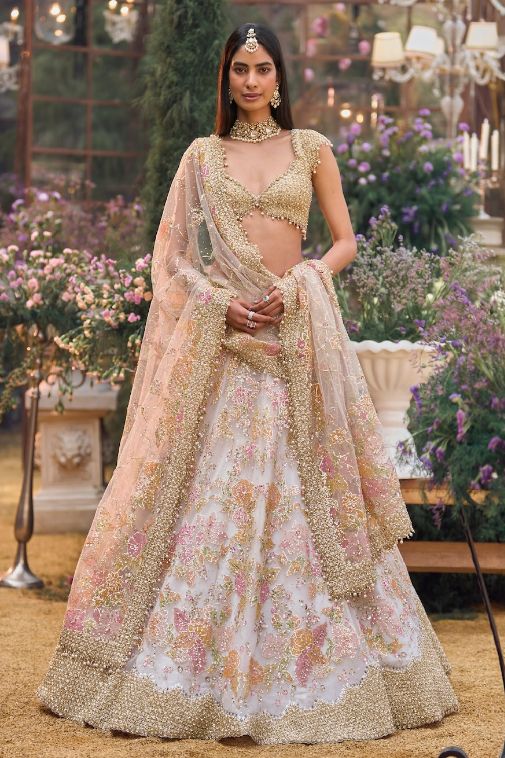 Cream Gold Flora Lehenga Set