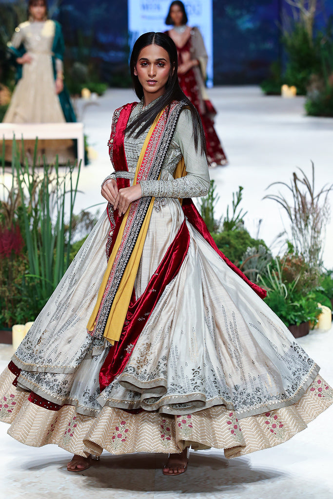 Grey Tussar Printed Angrakha Set