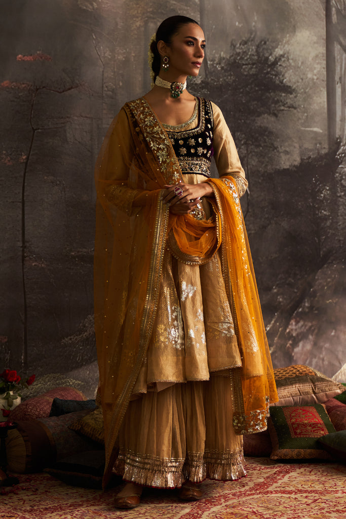 Yellow Silk Embroidered Anarkali Set