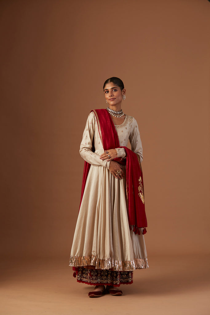 Toosh Silk Chanderi Anarkali With Toosh Emb Pants And Geo Tussar Dupatta
