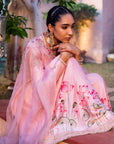 Old Rose Silk Chanderi Lotus Printed Anarkali Set