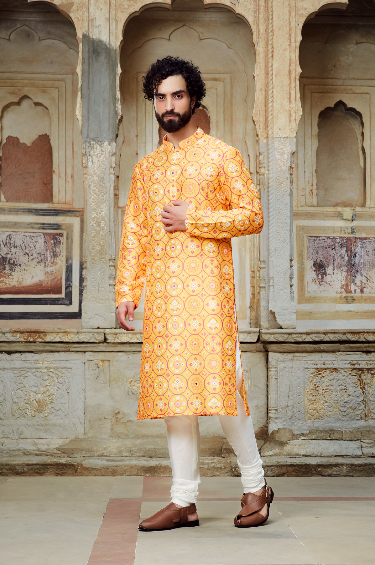Zafrani Kurta And Churidar Set