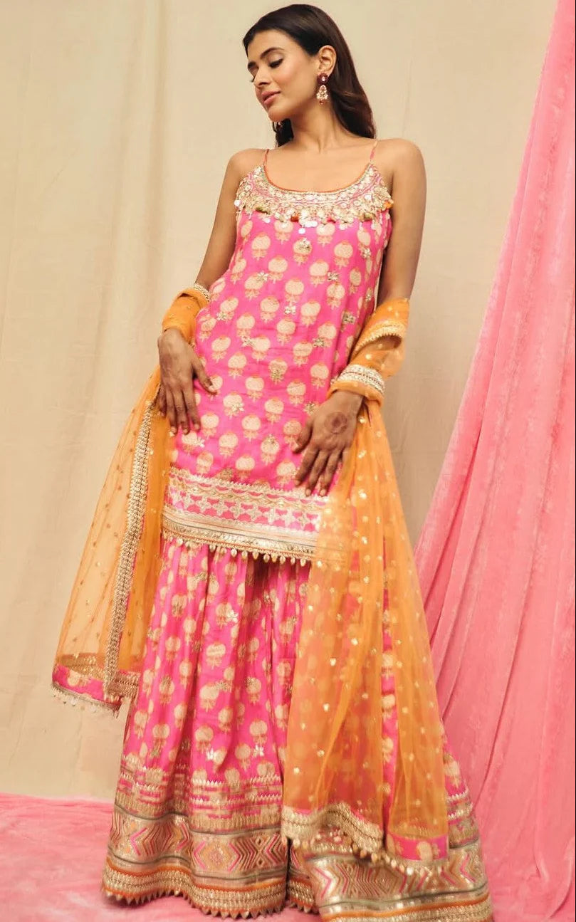 Ravina Strappy Sharara Set - Pink