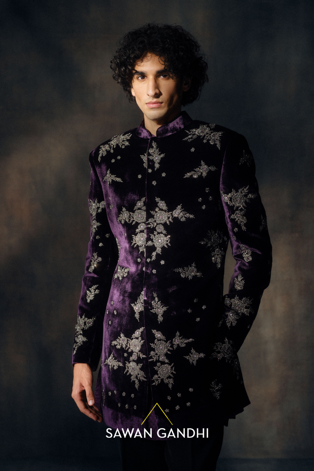 Wine Cutdana Embroidery Sherwani