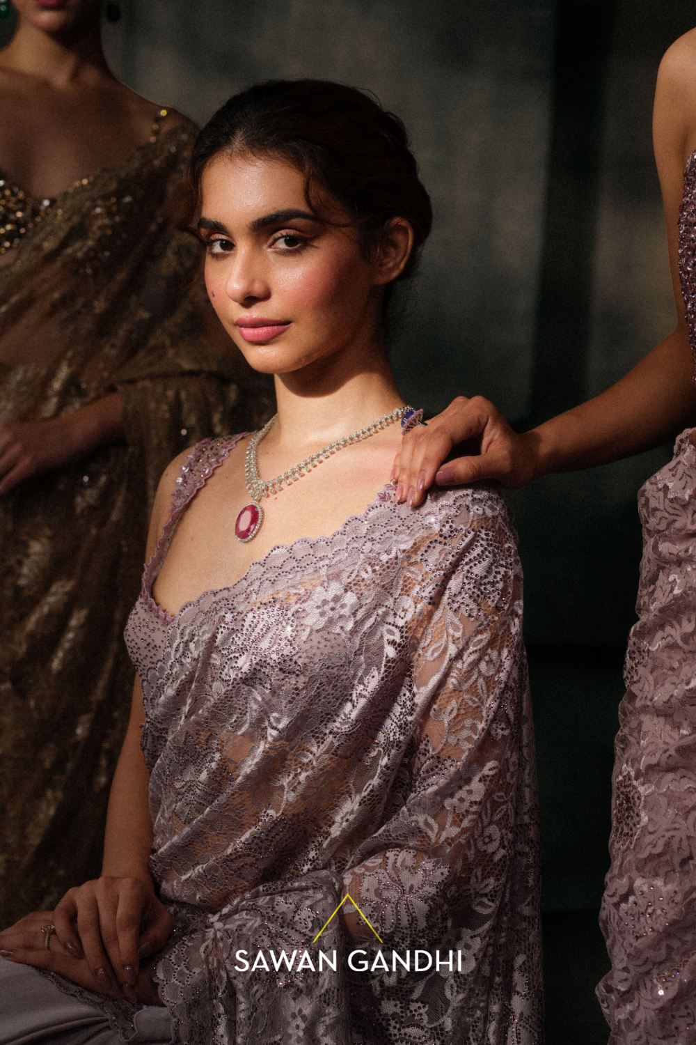 Lilac Chantley Lace Saree
