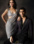 Steel Grey Sequins Line Saree