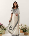 Ivory Printed Resham & Mirror Work Saree Set