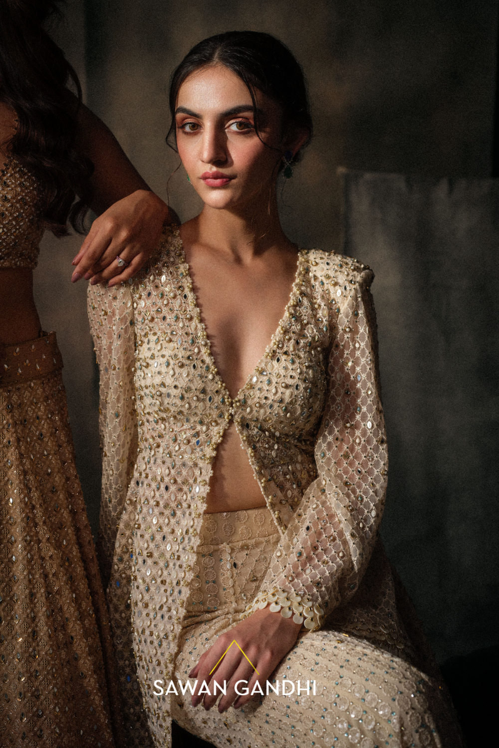 Pearl And Tassle Cape With Sharara