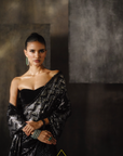 Black Silver Chevron Sequins Saree