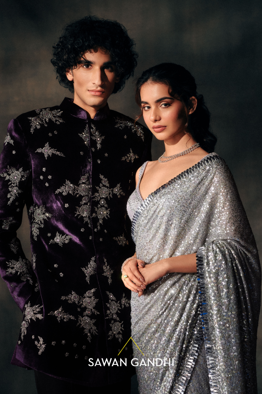 Grey Heavy Sequins Saree