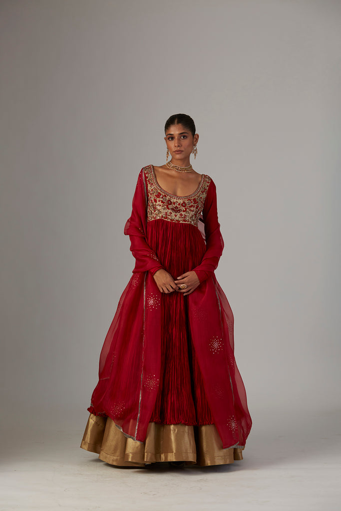 Red Silk Embroidered Anarkali