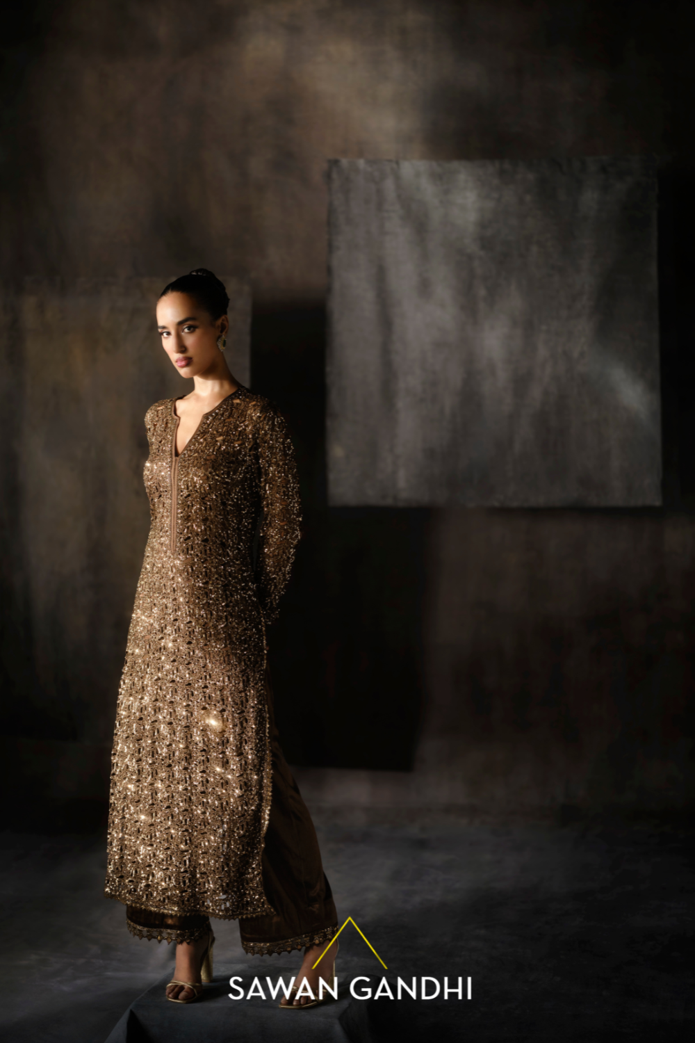 Coffee Gold Sequins Suit