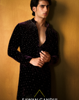 Wine Velvet Cutdana Kurta