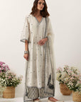 Ivory Anarkali Paired With Pants & Dupatta