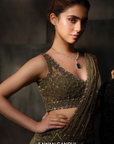 Olive Green Drape Saree