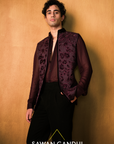 Wine Applique Work Nehru