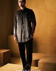 Black To Grey Cutdana Detailed Nehru