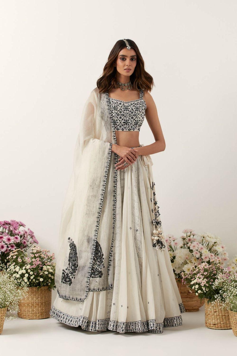 Ivory Mirror &amp; Resham Lehenga Set