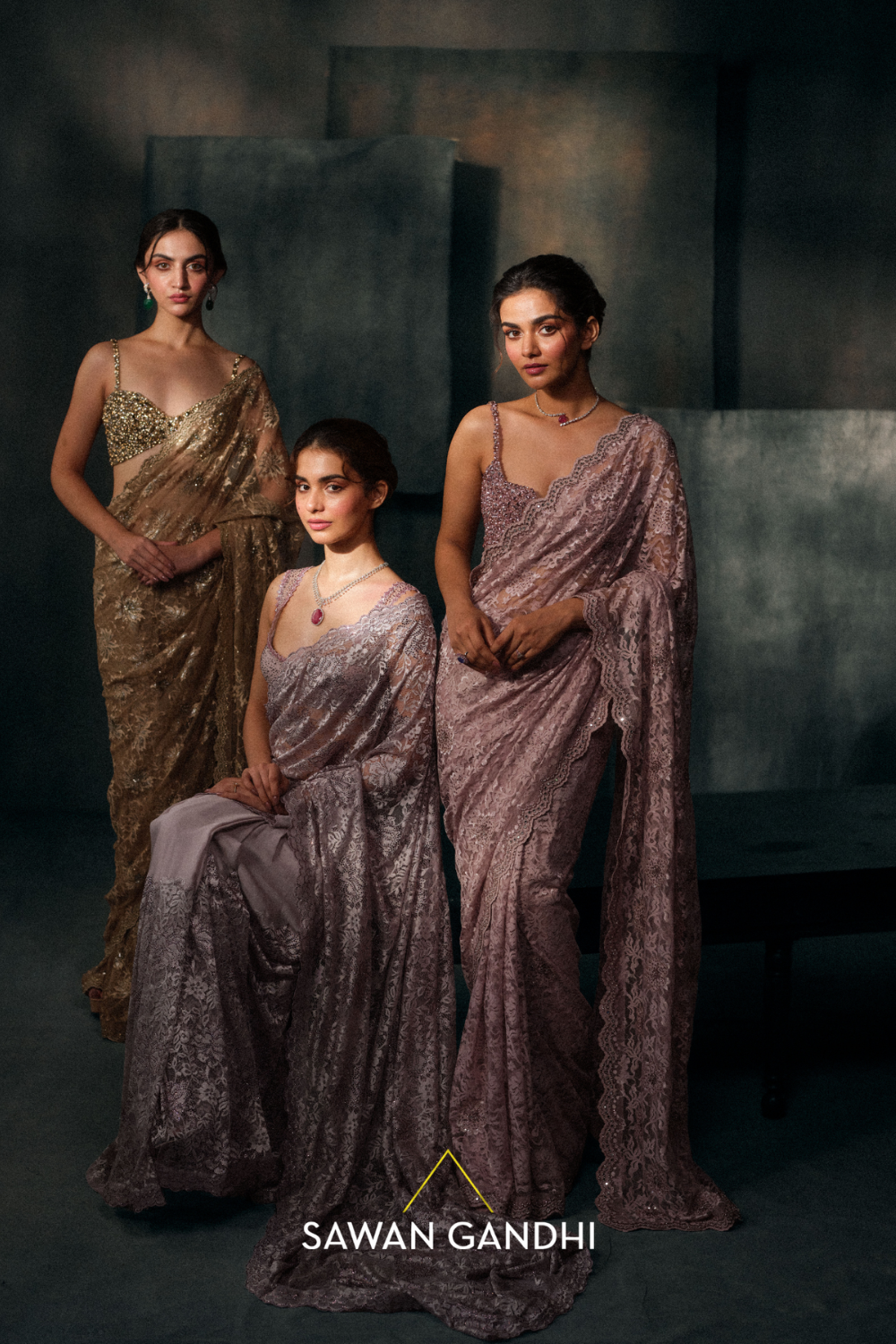 Bush Pink Chantley Lace Saree