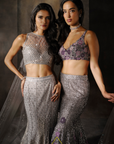Grey Fishcut Appliqué Lehenga