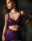 Purple Sequins Border Saree